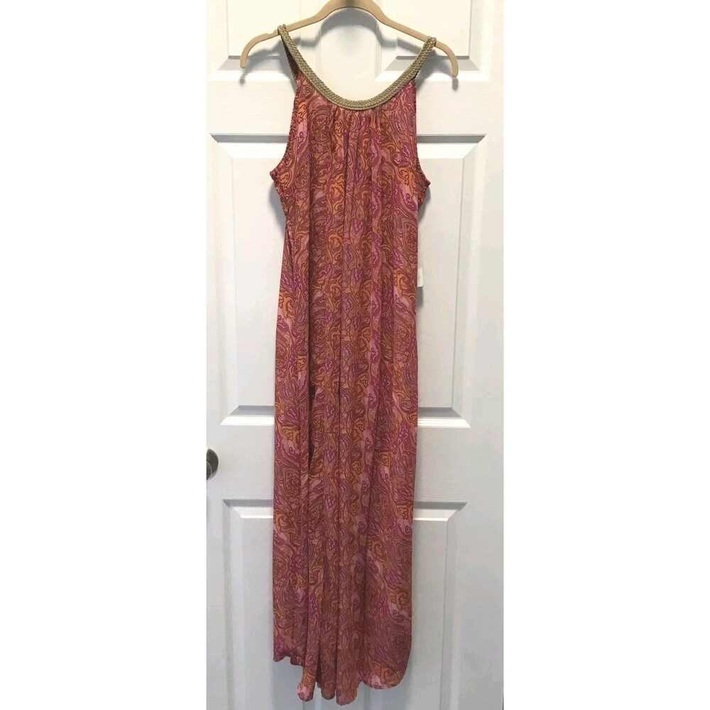 NWT Charming Charlie Women's Bohemian Pink & Orange Maxi Dress Sheer Lined Small